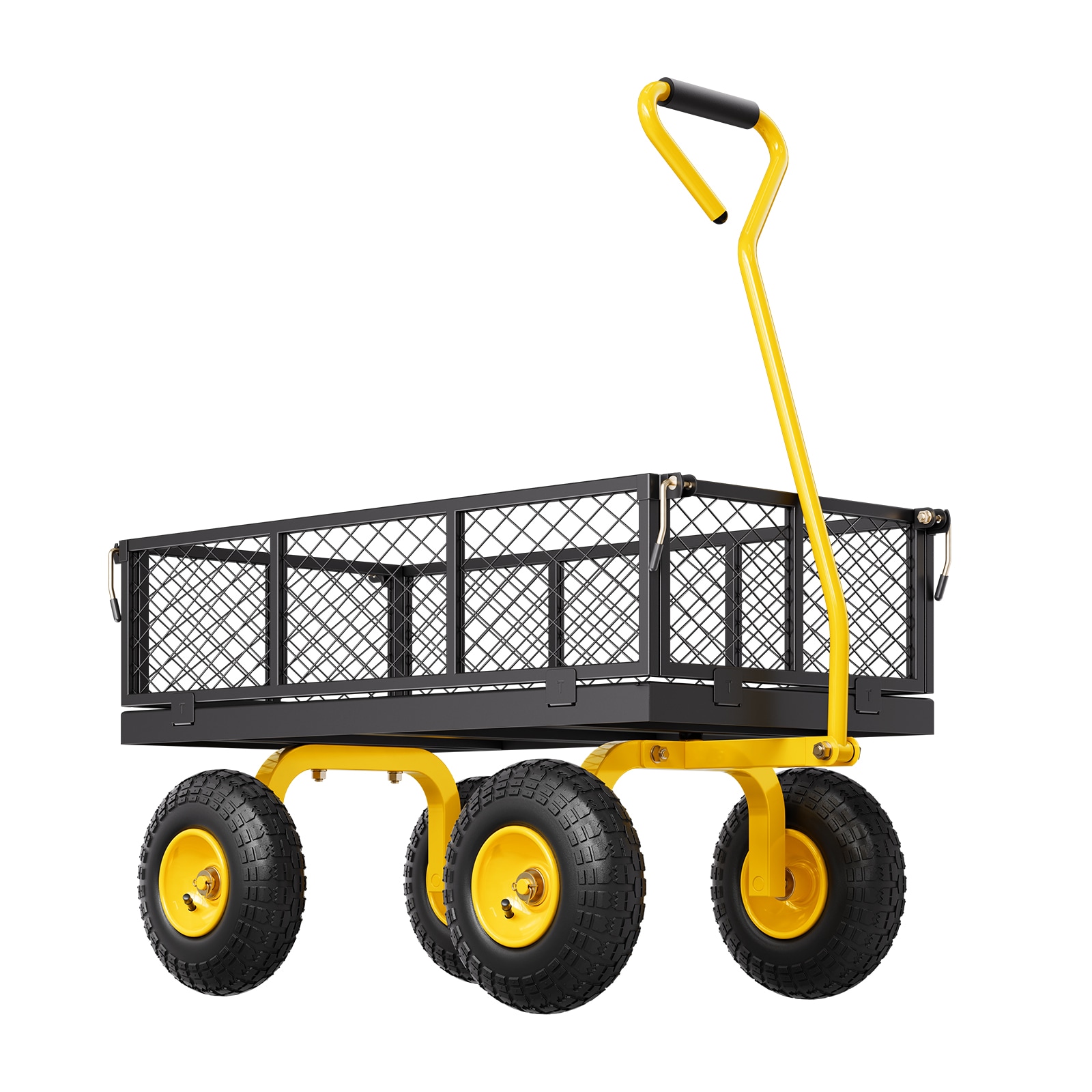 500 Lbs Steel Garden Cart, Heavy Duty Pullable Cart With Wheels For Garden, Metal Yard Utility Wagon With 10" All Terrain Tires, Removable Mesh Sides And 180° Rotating Handle_maomaolike.com